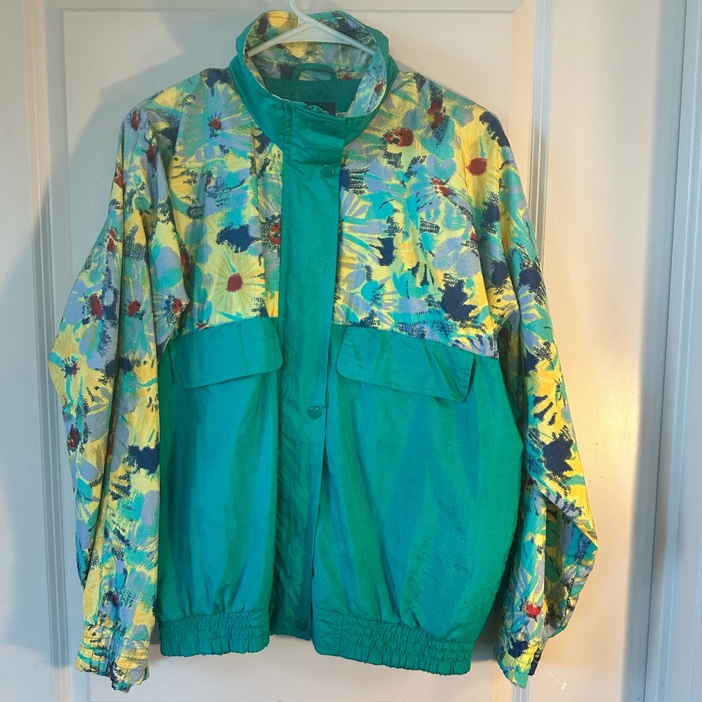 1990’s Y2K Vintage Duckster Nylon Floral Sunflower Windbreaker, size Ly